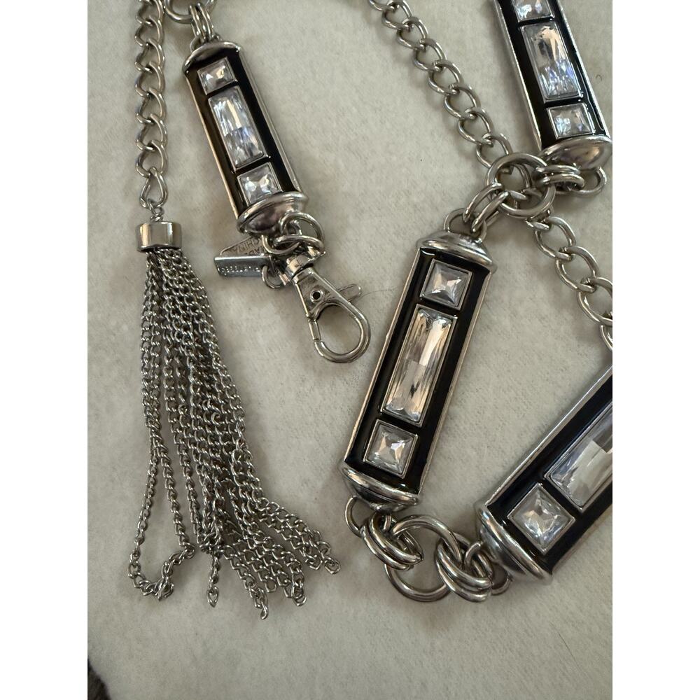 Express Rhinestone Jeweled Embellished Bling Silver Black Belt Size M/L
